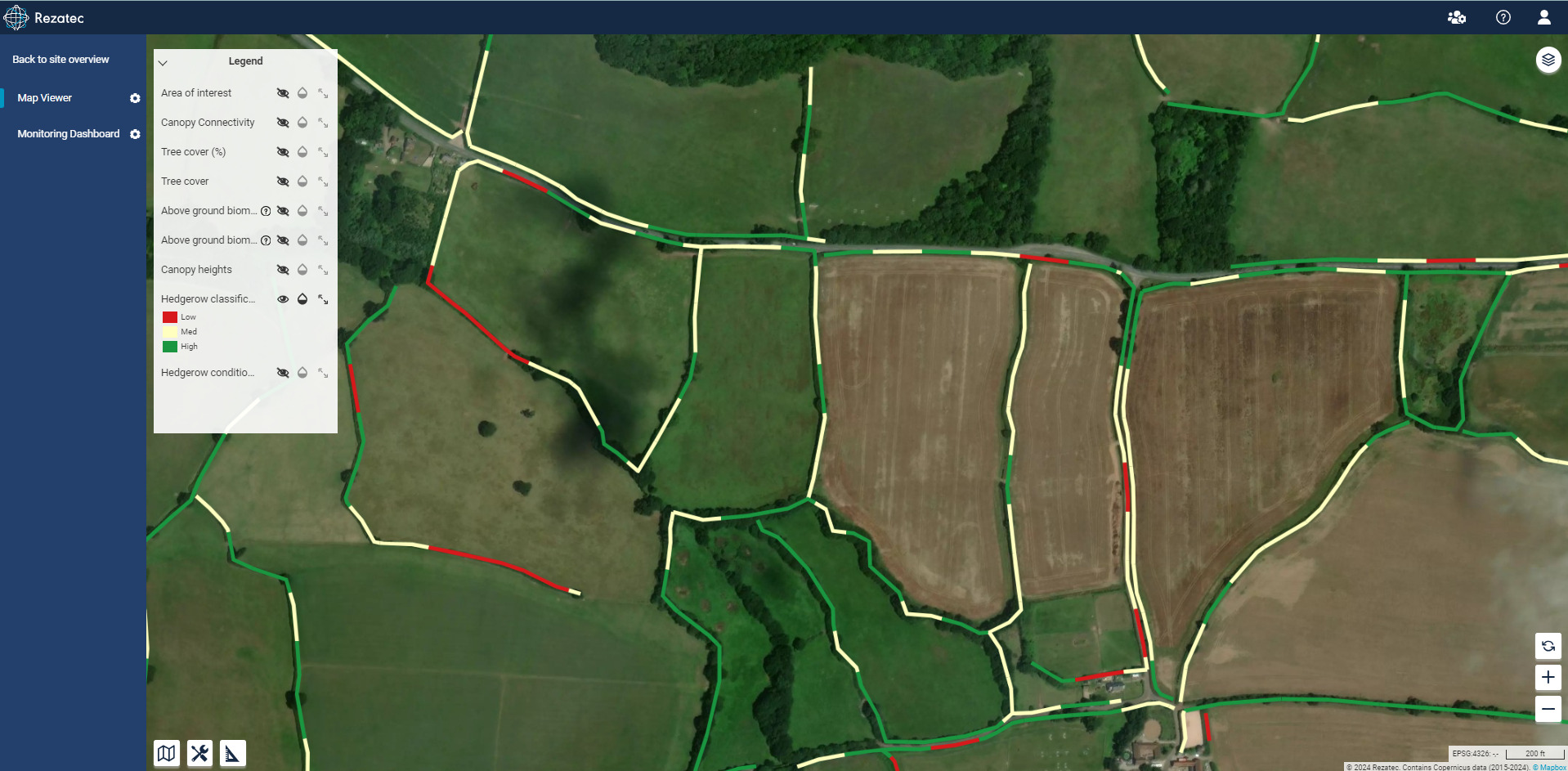 Map view shows hedgerow condition